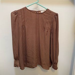 Loft Petite brown ruffle sleeve blouse Victorian Chiffon Blouse pleated sleeve